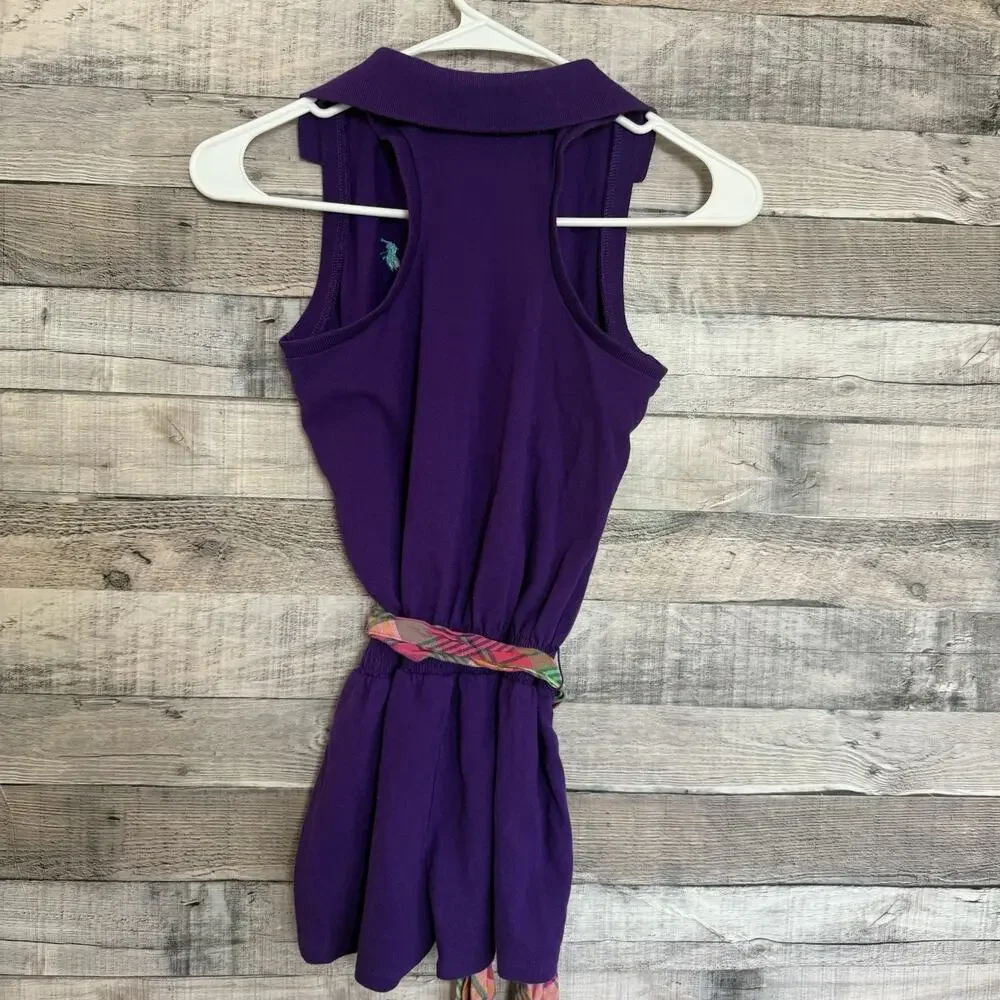 Ralph Lauren Girls Purple Sleeveless Romper Plaid Belt Size Med (8-10)